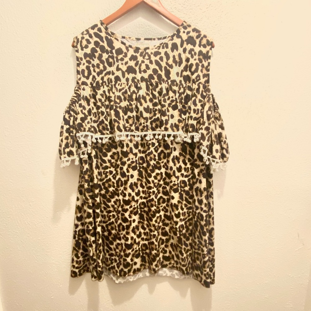 Leopard Tunic Cold Shoulder Tunic